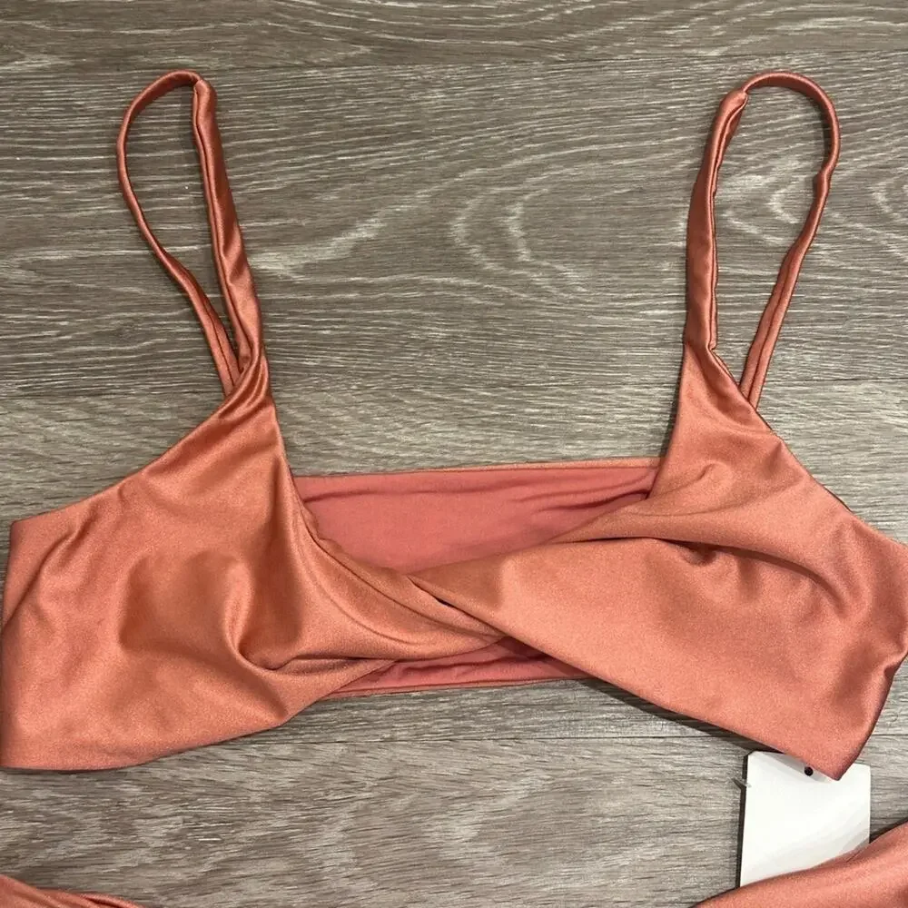 Dippin Daisys Mirage Twist Top Charlie Bottom Bikini Set Pink Desert Rose XL NWT